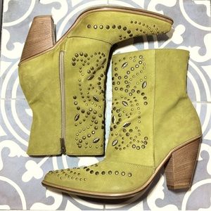 Sundance Green Studded Western Booties